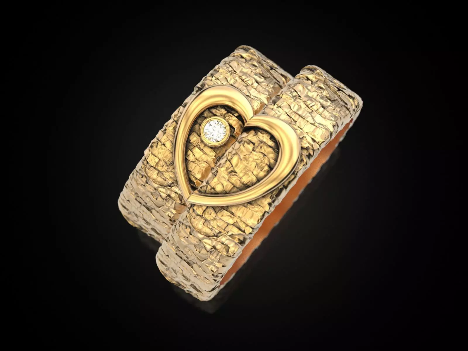 Wedding ring One heart for two 3D print model_0