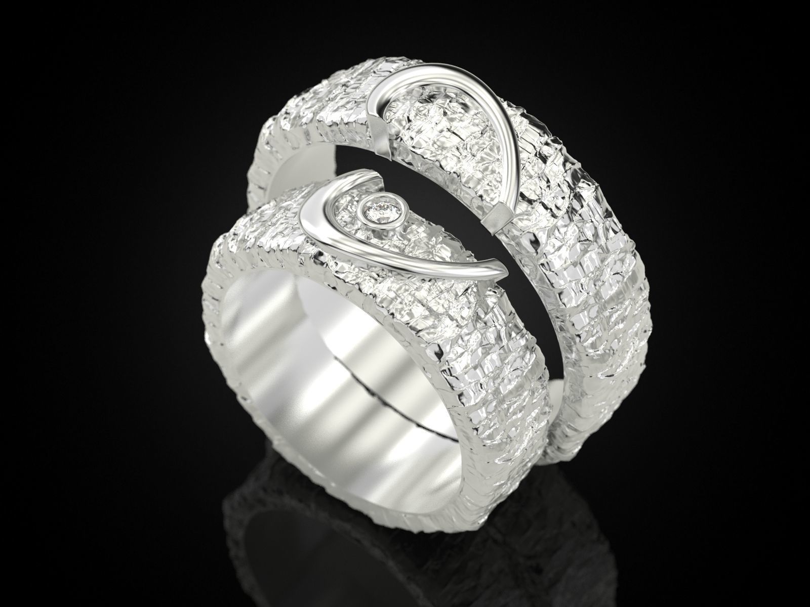 Wedding ring One heart for two 3D print model_17