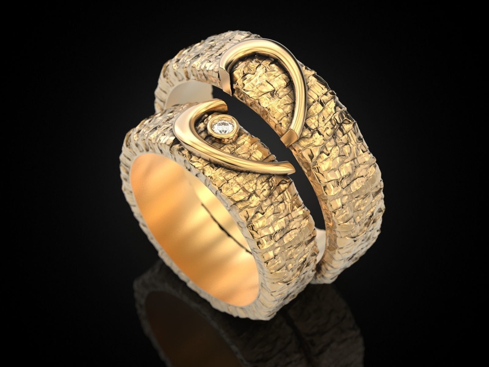 Wedding ring One heart for two 3D print model_1