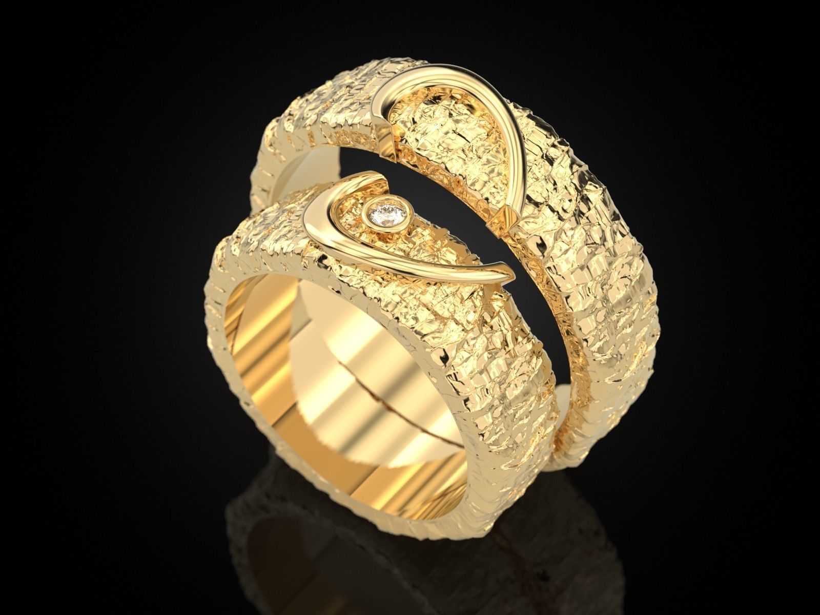 Wedding ring One heart for two 3D print model_12