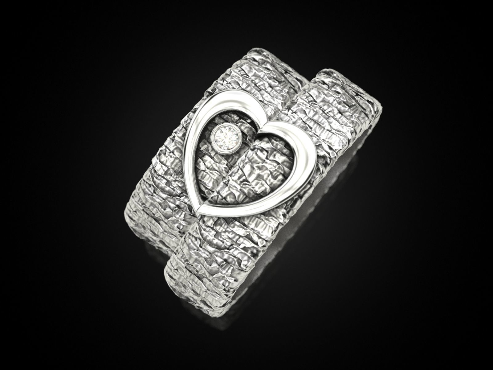 Wedding ring One heart for two 3D print model_4