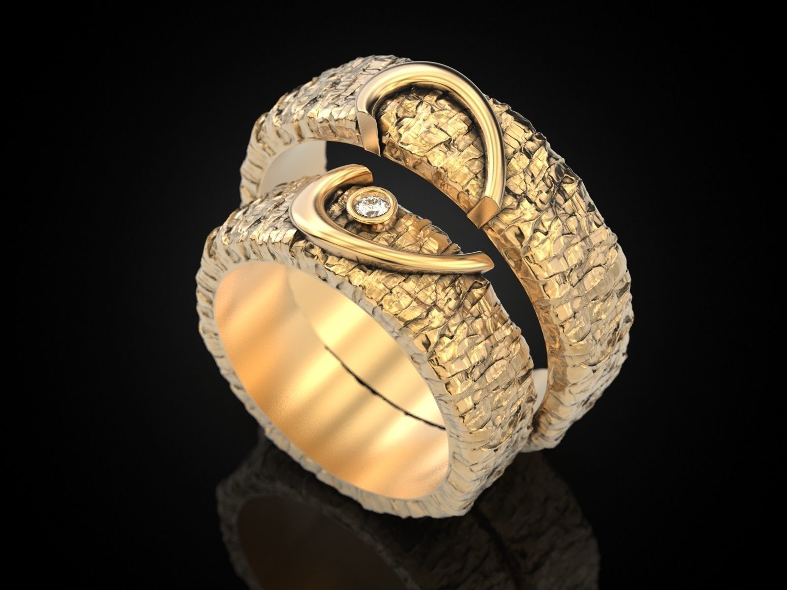 Wedding ring One heart for two 3D print model_2