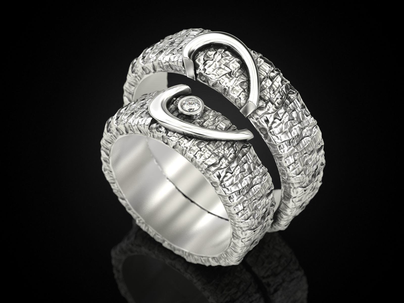 Wedding ring One heart for two 3D print model_6