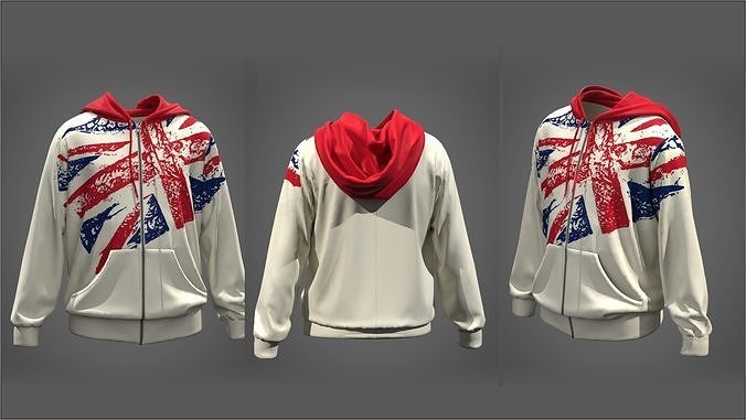 Hoodie 3D mode with print design Marvelous Designer and Clo3d 3D model