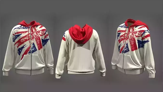Hoodie 3D mode with print design Marvelous Designer and Clo3d