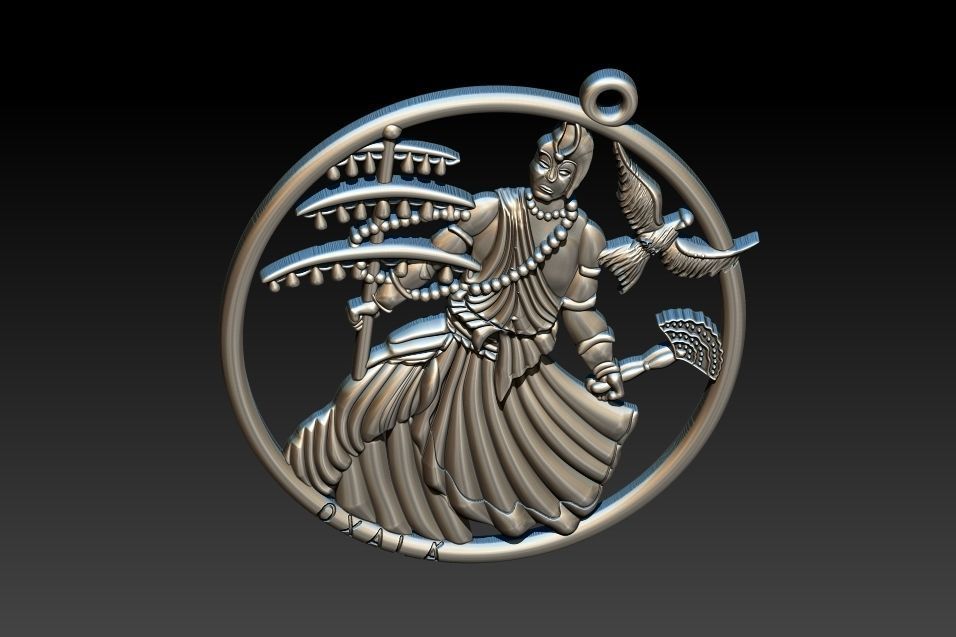 Oxala 3D Print Model pendant with woman holding bird 3D print model_3