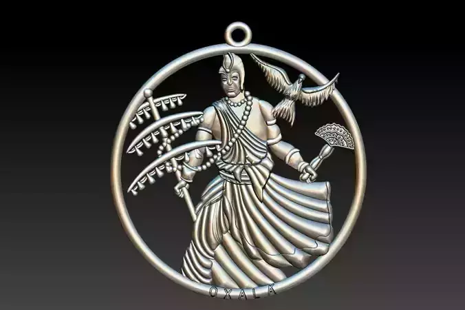 Oxala 3D Print Model pendant with woman holding bird 3D print model