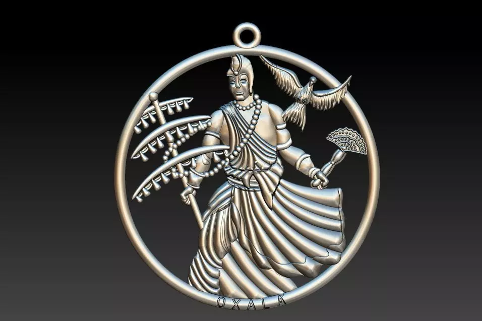 Oxala 3D Print Model pendant with woman holding bird 3D print model_0