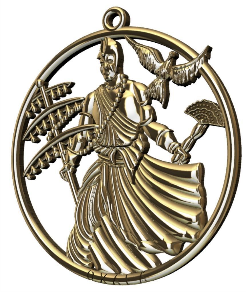 Oxala 3D Print Model pendant with woman holding bird 3D print model_15