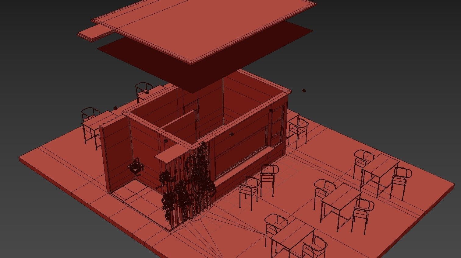 Small cafe Low-poly 3D model_16