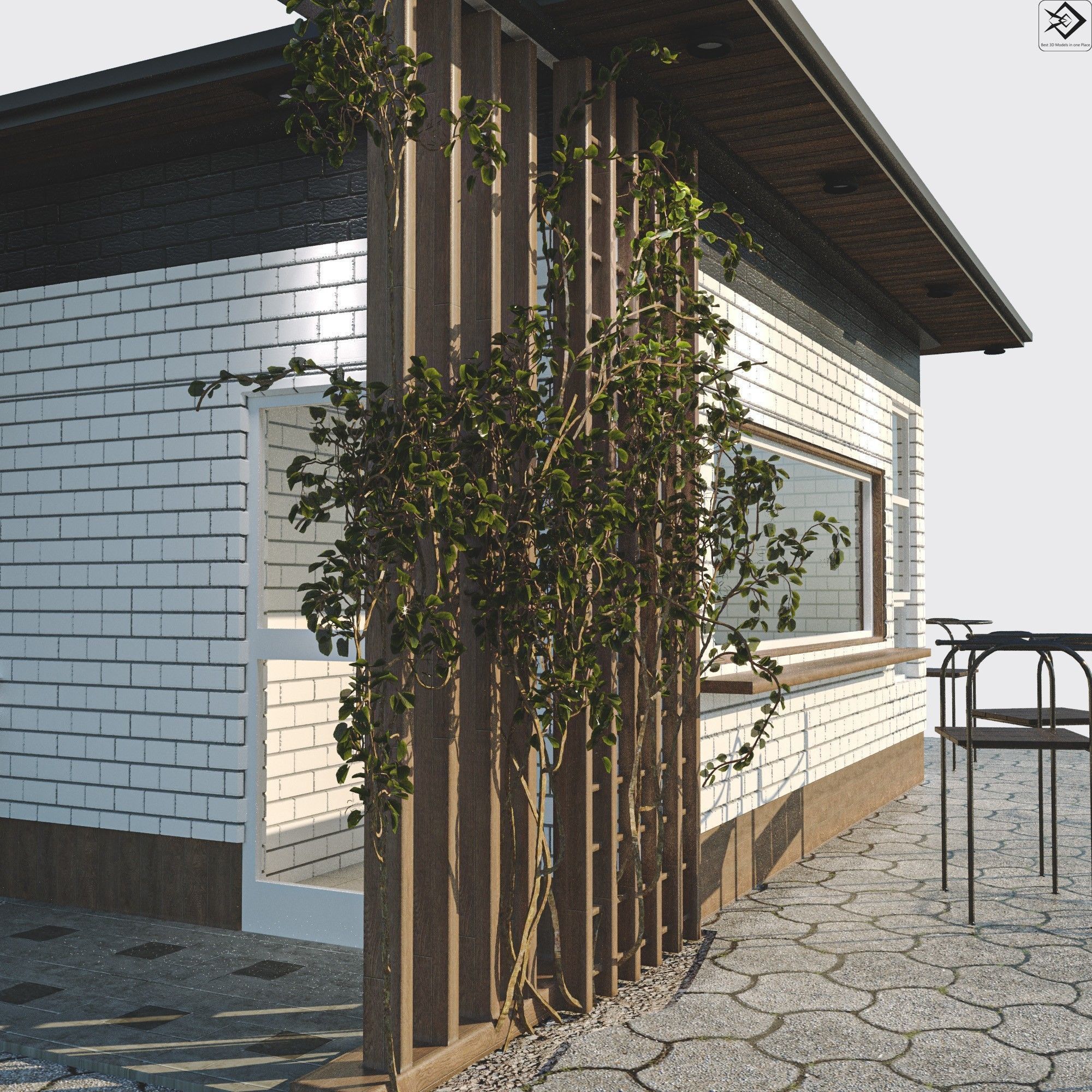 Small cafe Low-poly 3D model_7