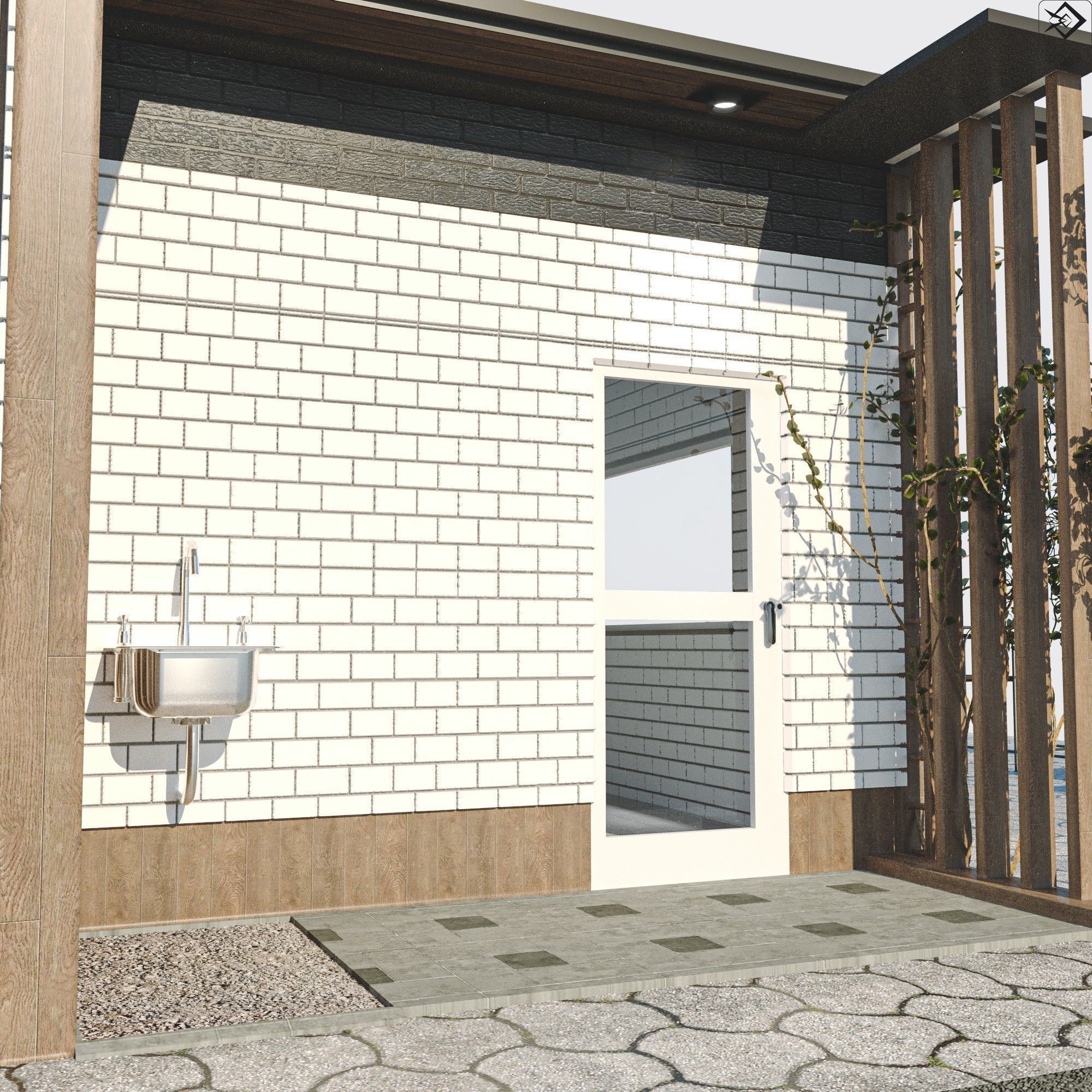 Small cafe Low-poly 3D model_4