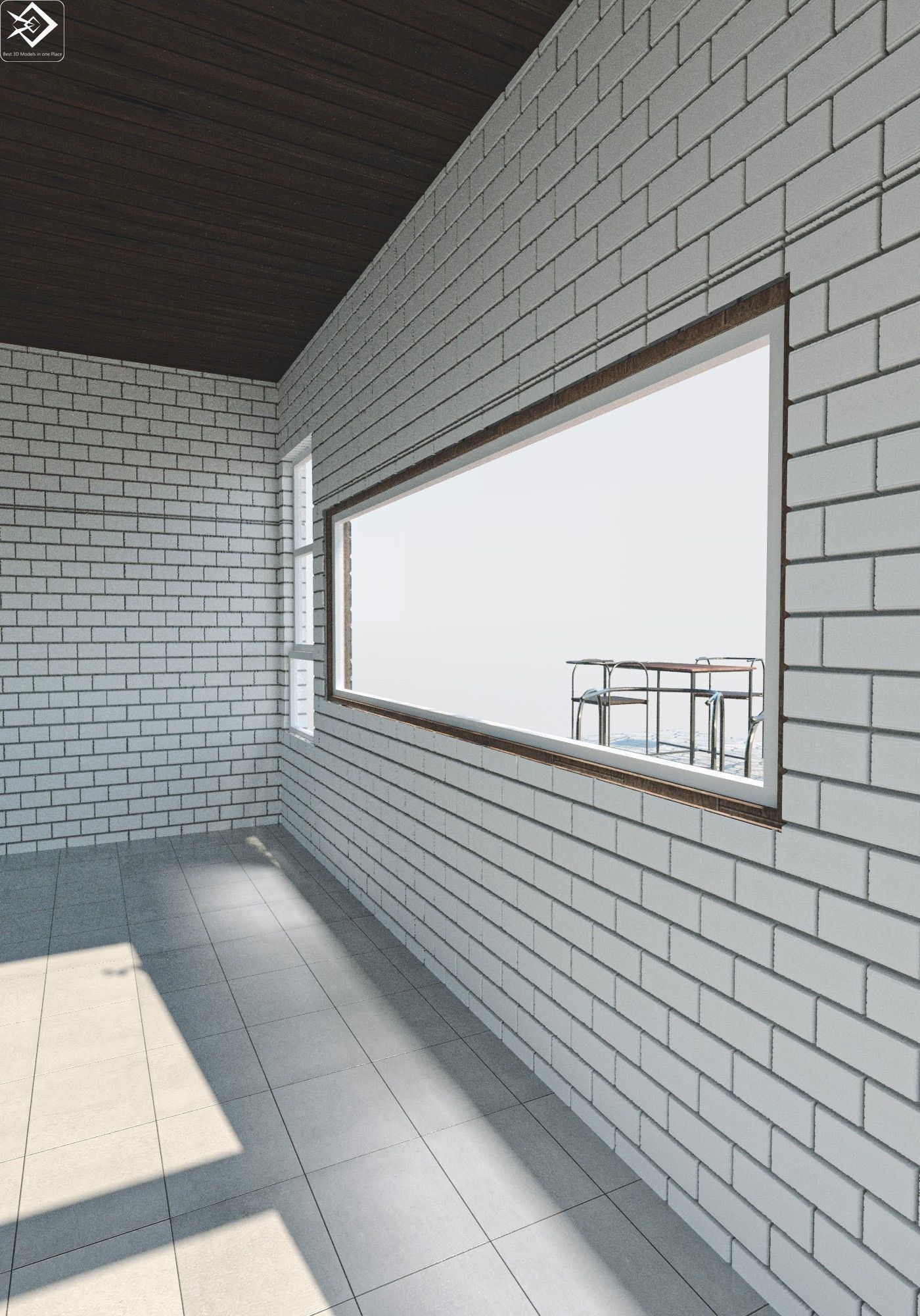 Small cafe Low-poly 3D model_5