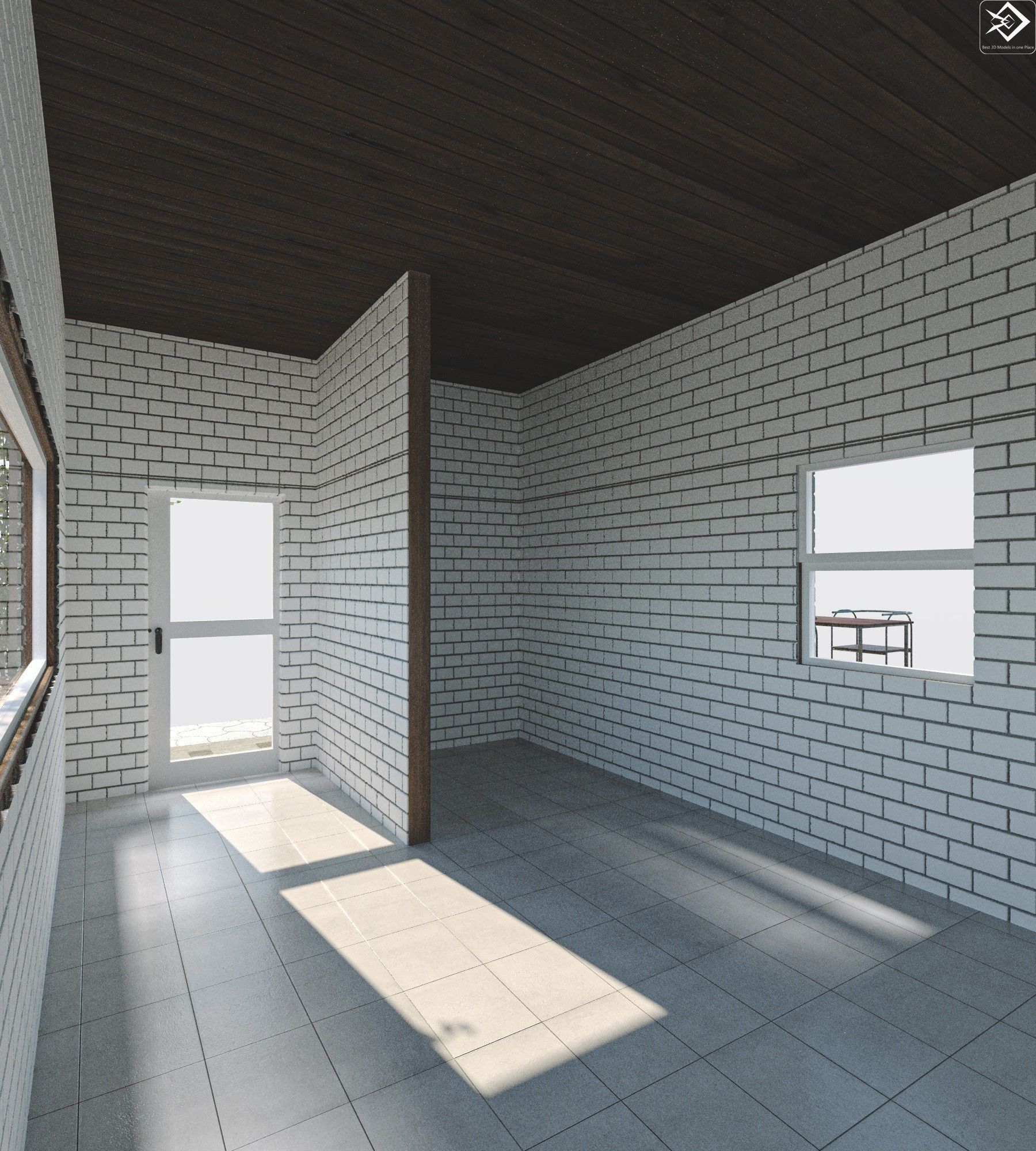 Small cafe Low-poly 3D model_3