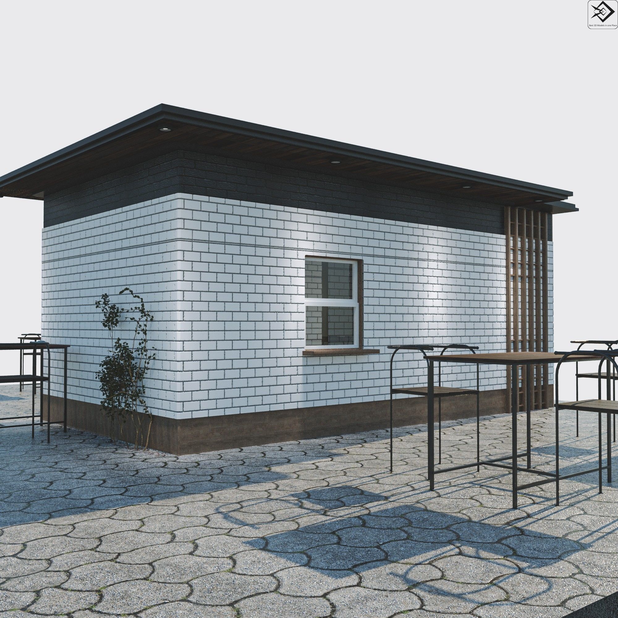 Small cafe Low-poly 3D model_10