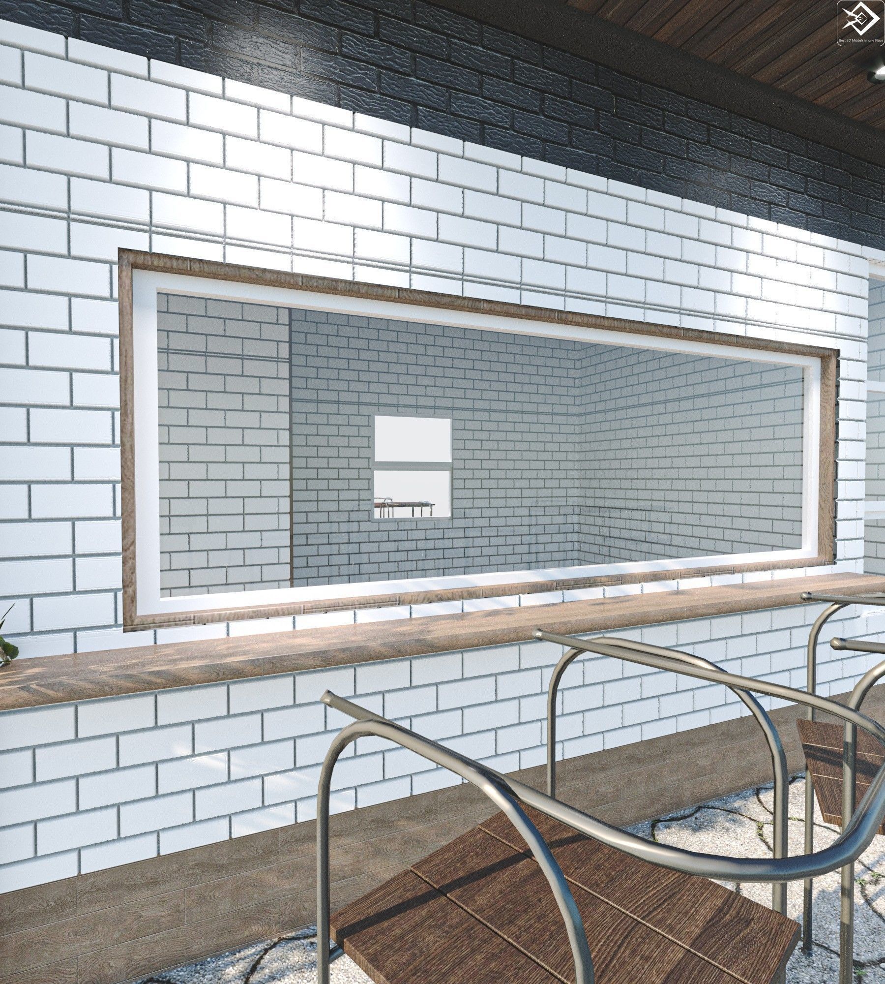 Small cafe Low-poly 3D model_9