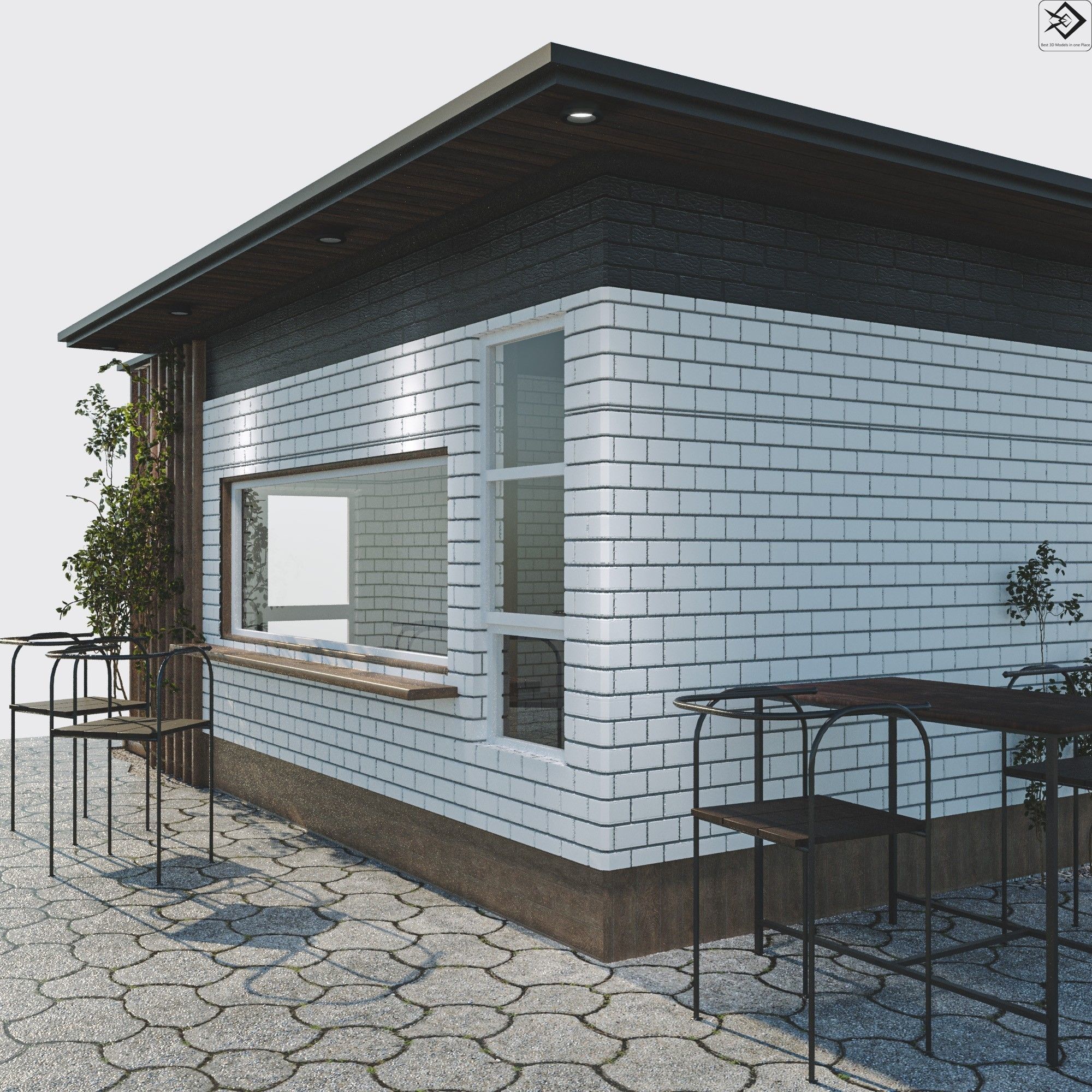 Small cafe Low-poly 3D model_8