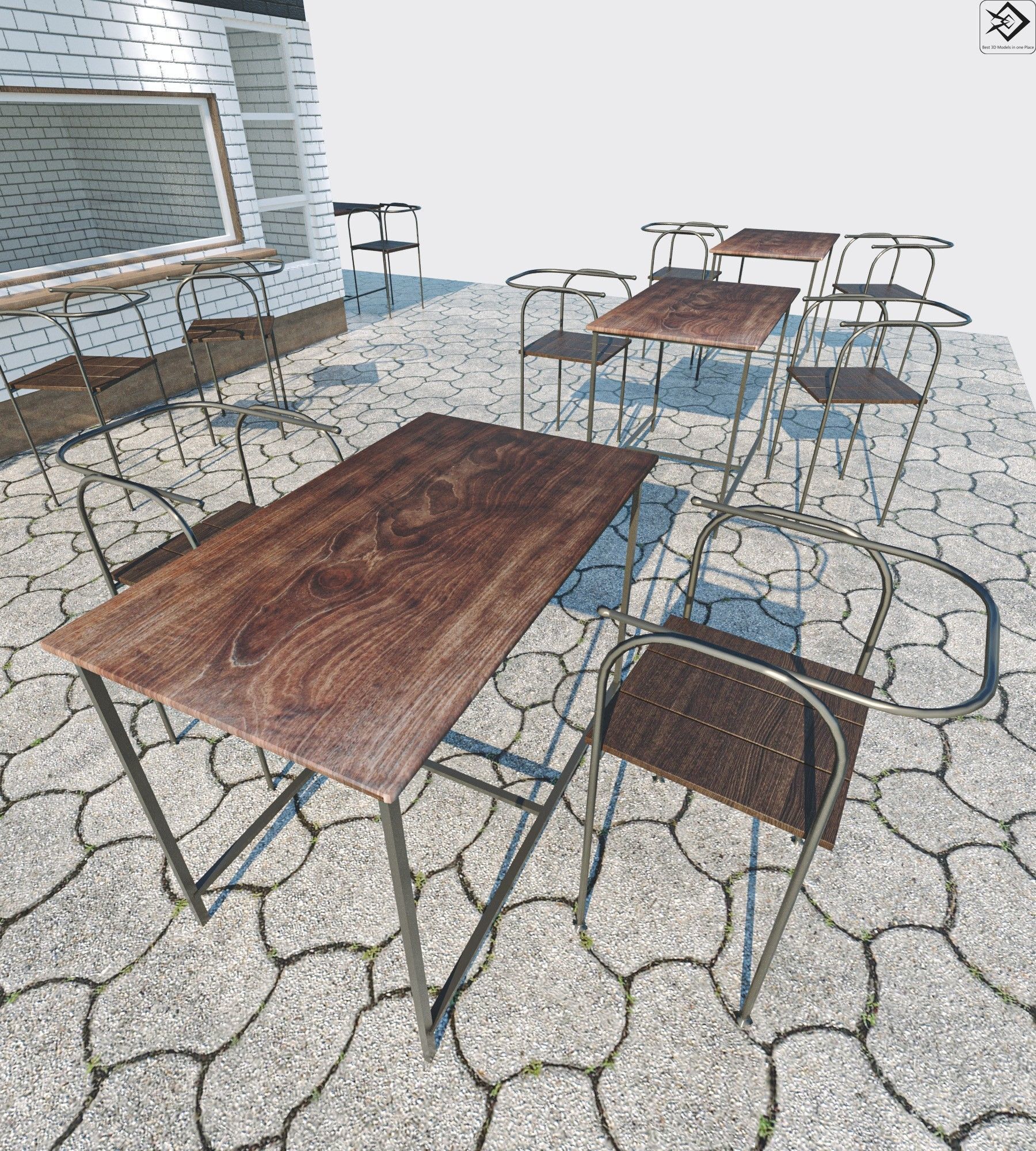 Small cafe Low-poly 3D model_6