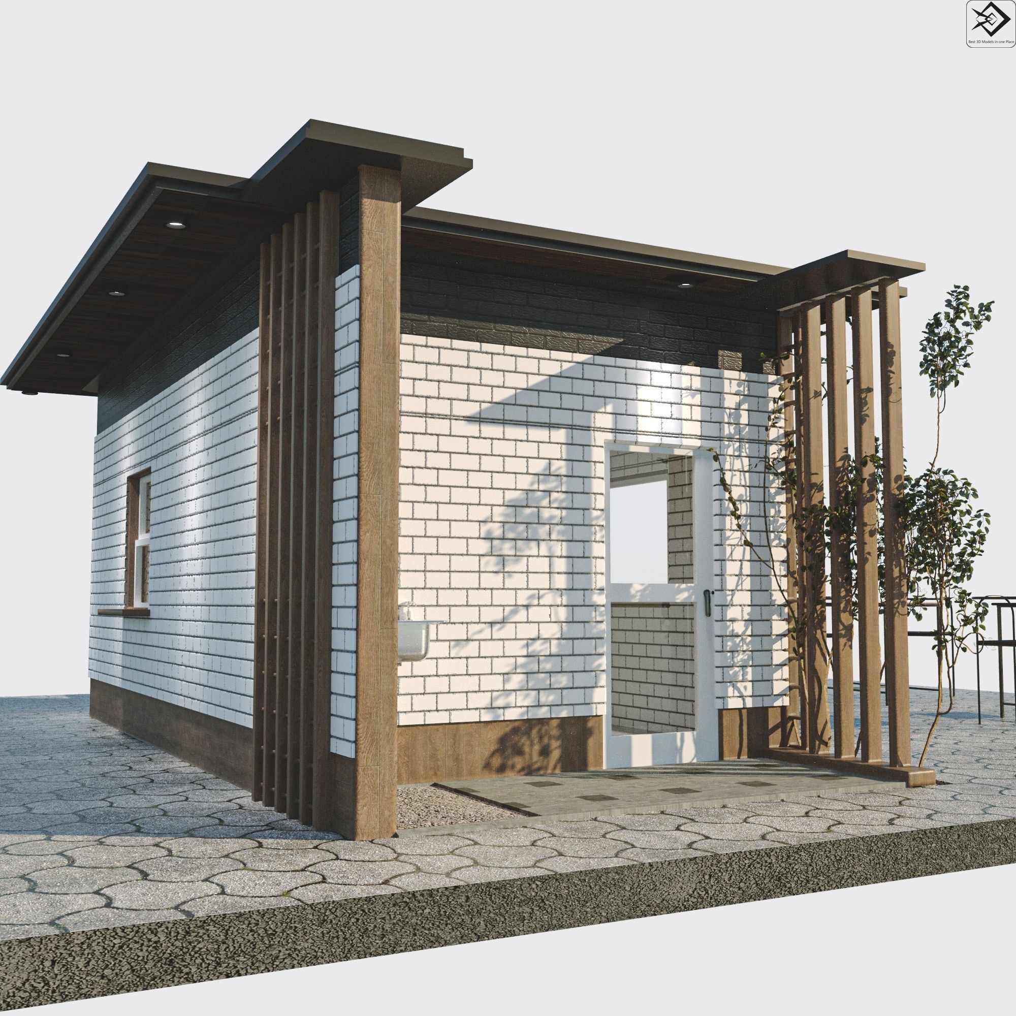 Small cafe Low-poly 3D model_2