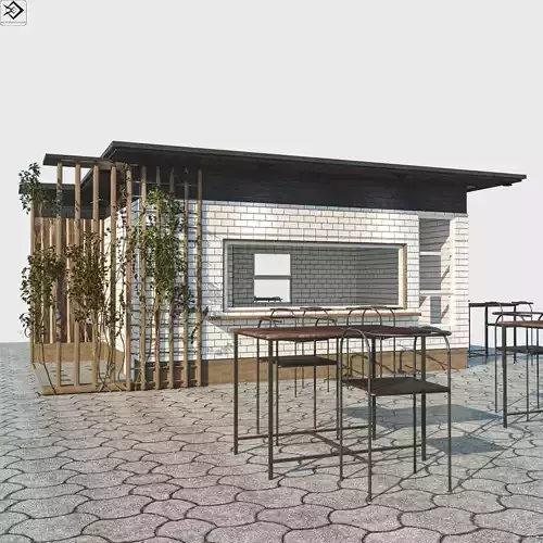 Small cafe Low-poly 3D model