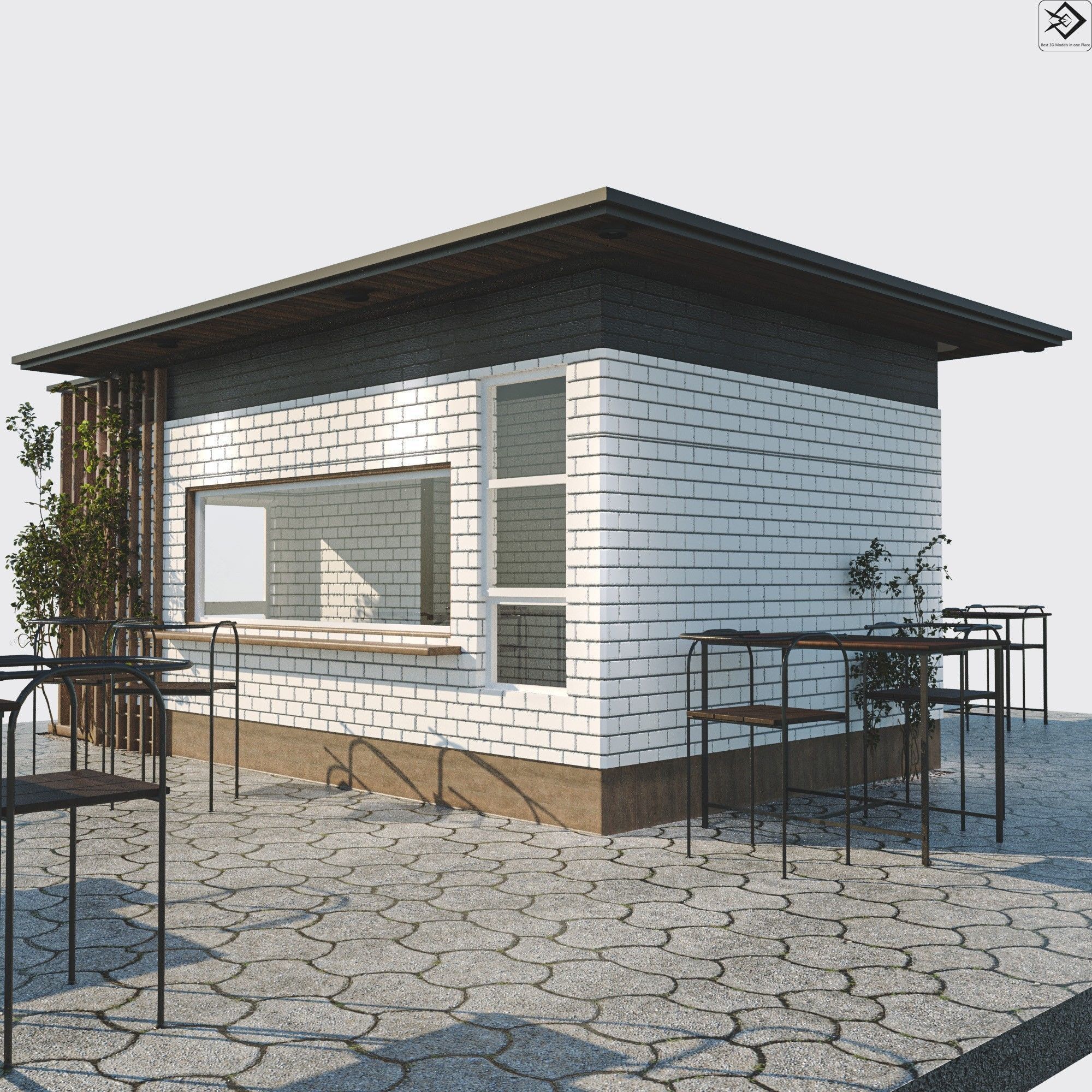 Small cafe Low-poly 3D model_1