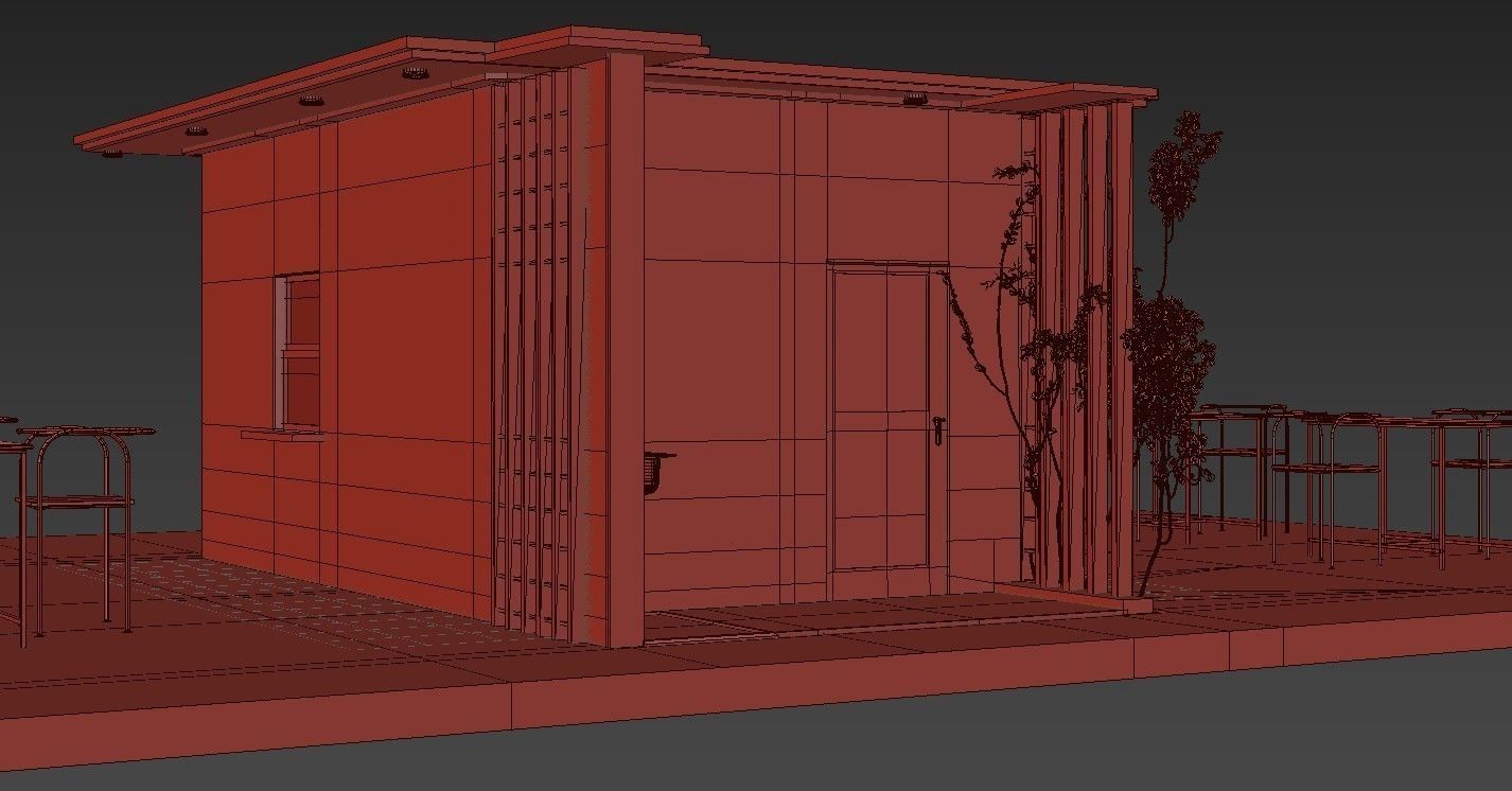 Small cafe Low-poly 3D model_14