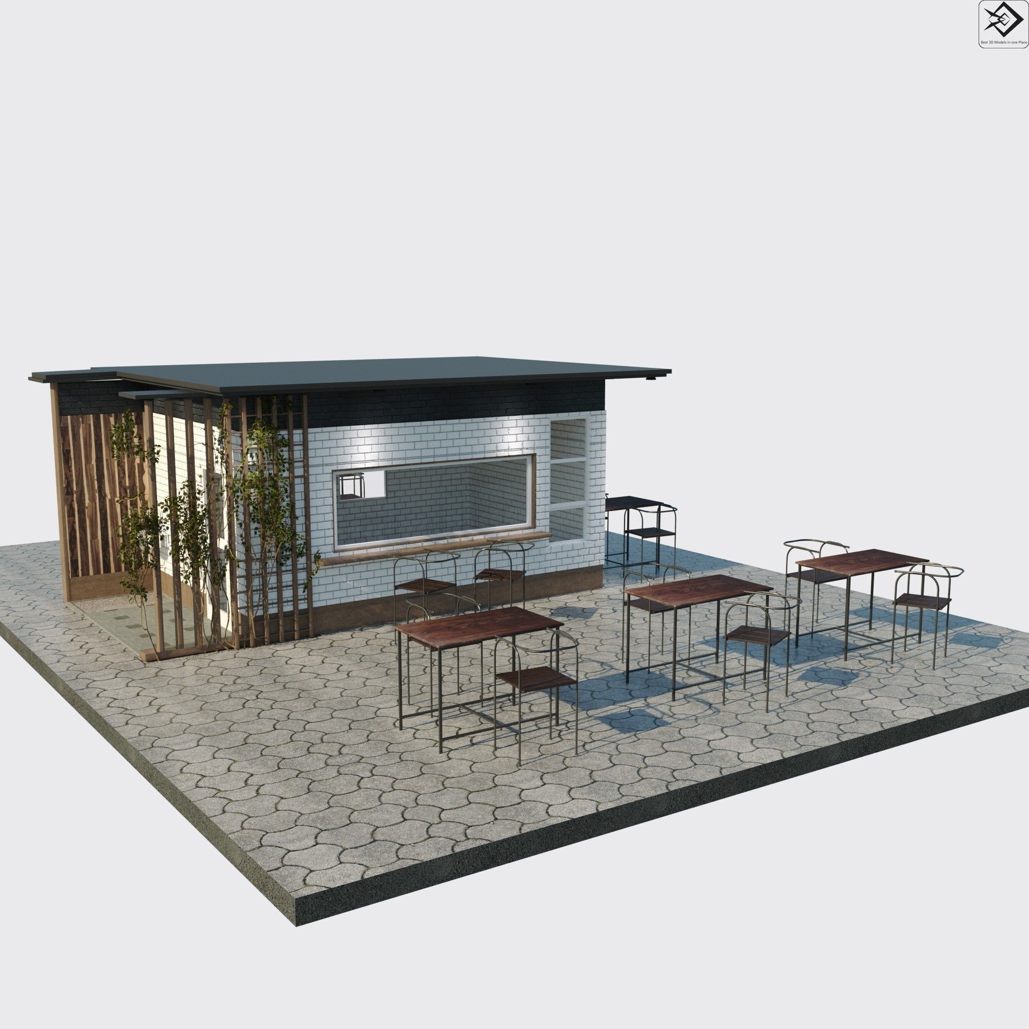 Small cafe Low-poly 3D model_12