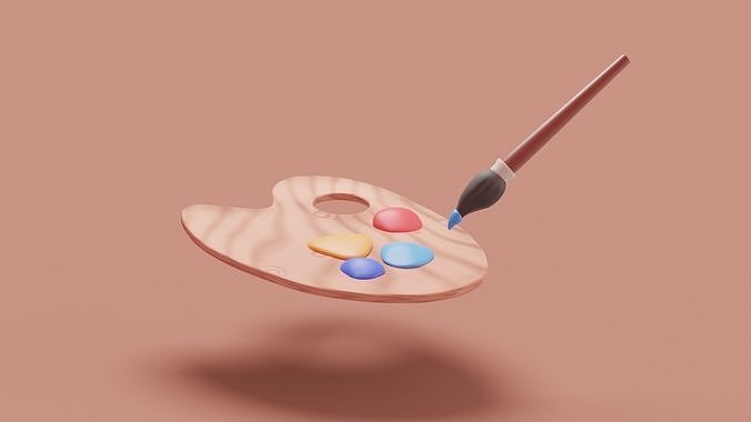Cartoon painting palette  Low-poly 3D model