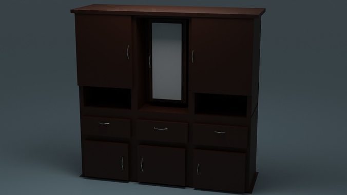 Wardrobe cabinet with drawers and mirror 3D model