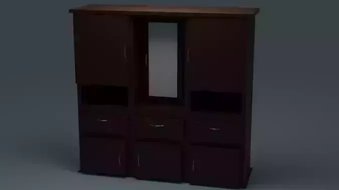 Wardrobe cabinet with drawers and mirror 3D model