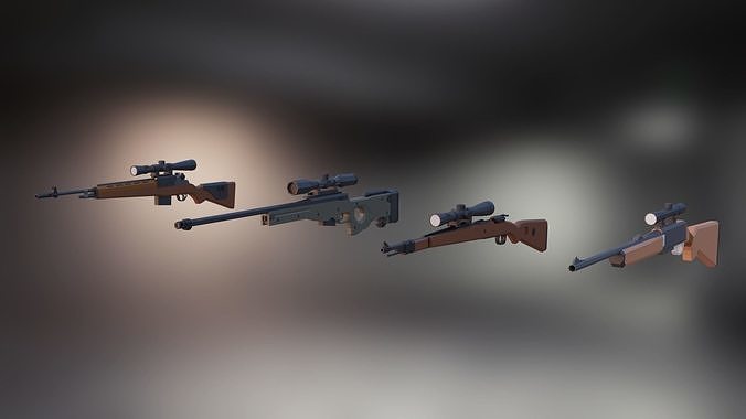 Low Poly Sniper Guns Pack 3D model