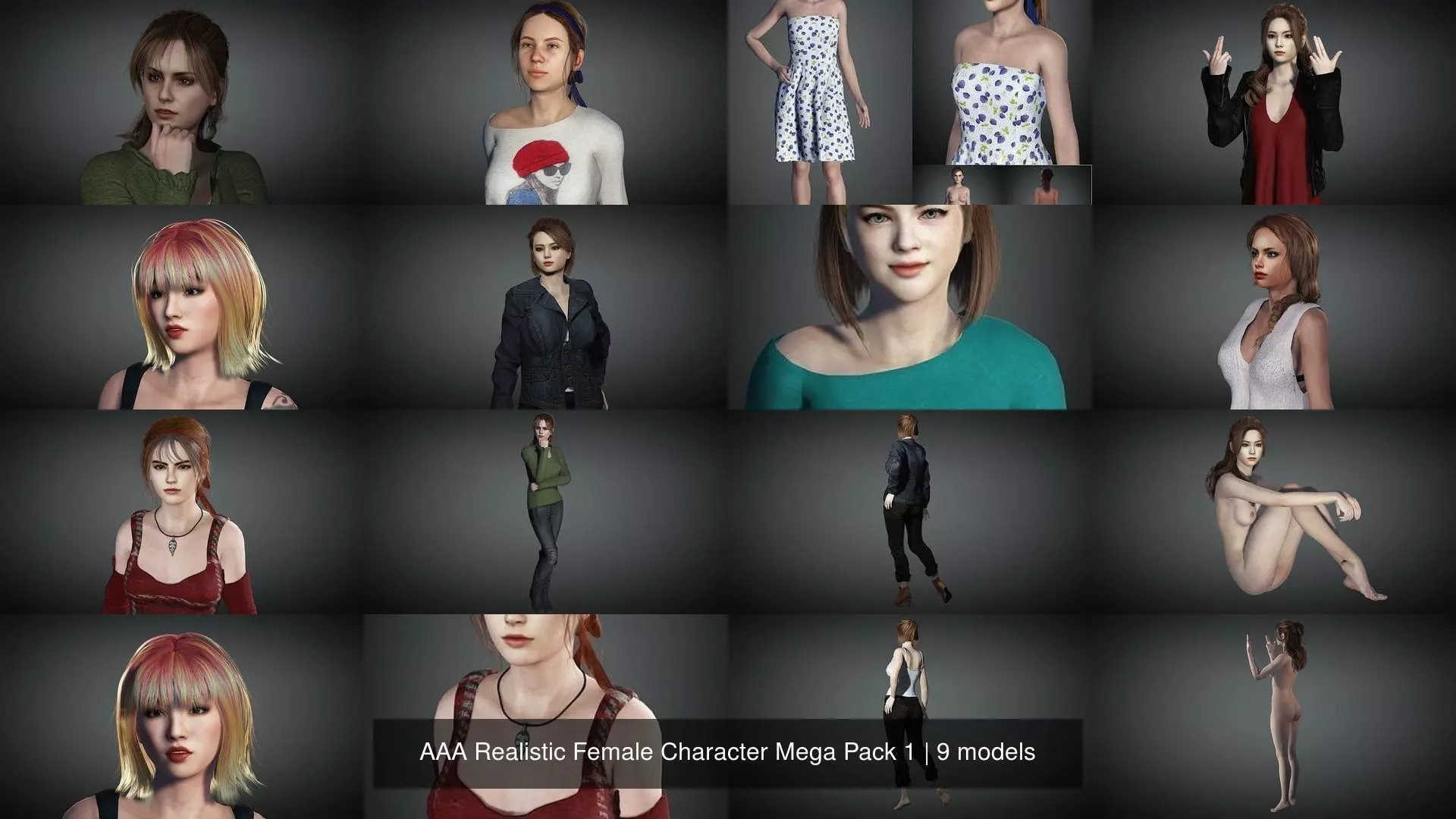 AAA Realistic Female Character Mega Pack 1 3D Model Collection_0