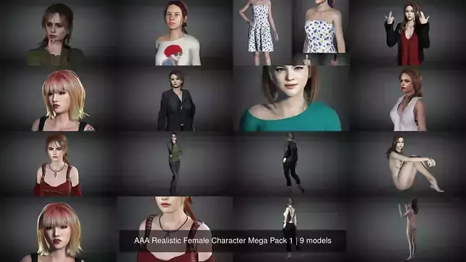 AAA Realistic Female Character Mega Pack 1 3D Model Collection