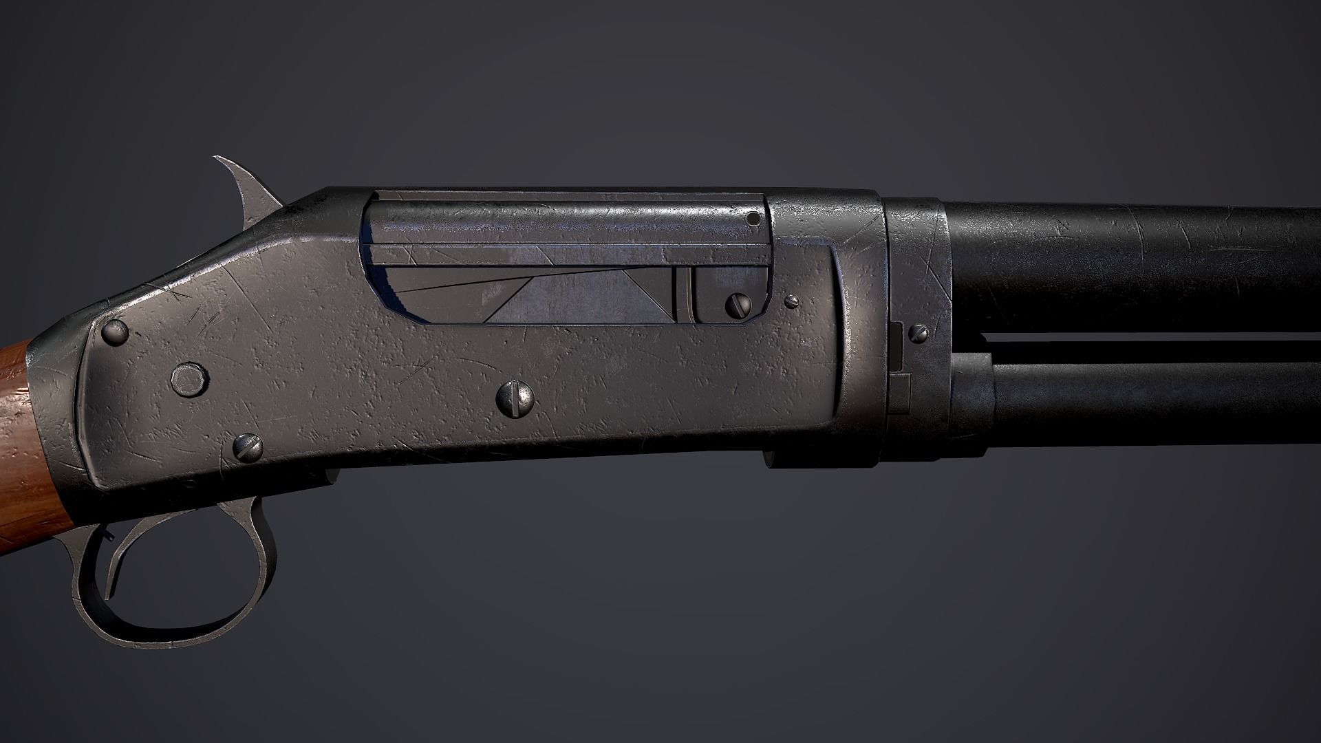 Winchester M1897 PBR Low-Poly Game Ready Low-poly 3D model_5