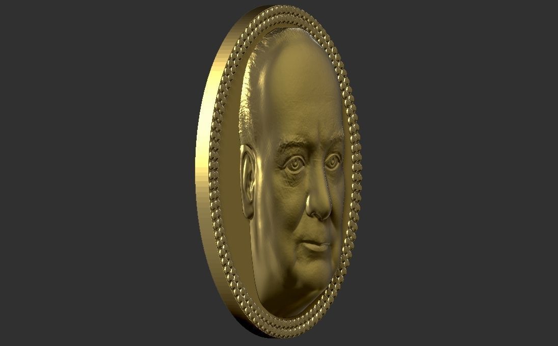 Winston Churchill medallion pendant 3D printing ready stl obj 3D print model_8