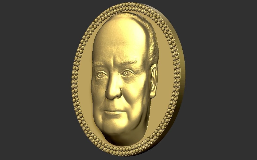 Winston Churchill medallion pendant 3D printing ready stl obj 3D print model_10