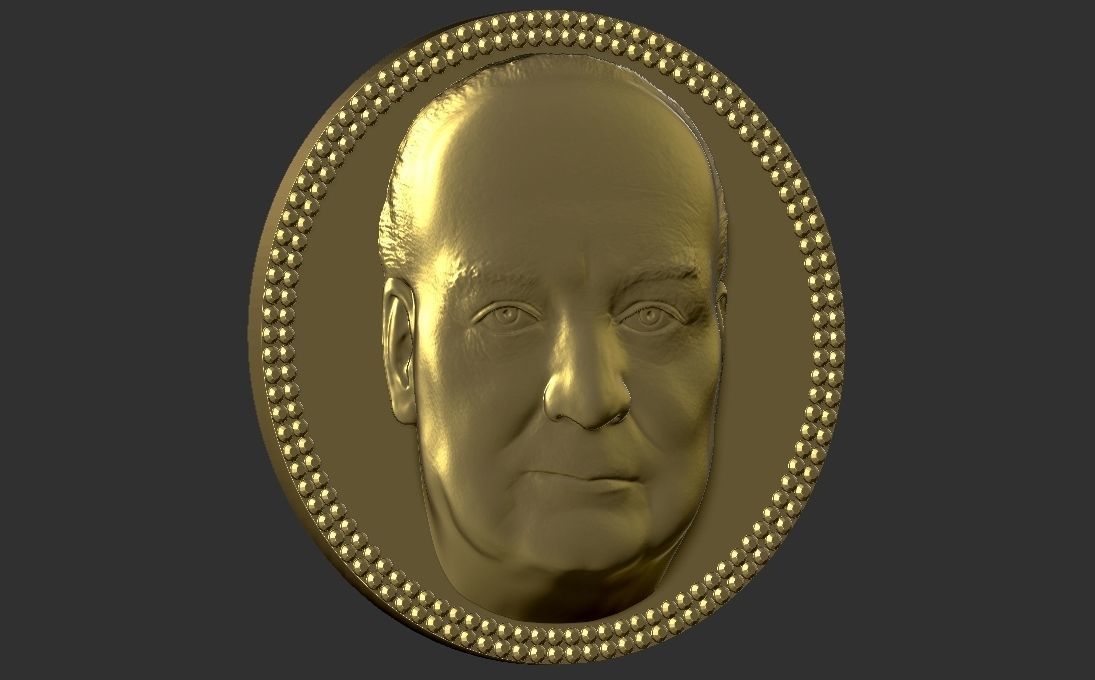 Winston Churchill medallion pendant 3D printing ready stl obj 3D print model_6