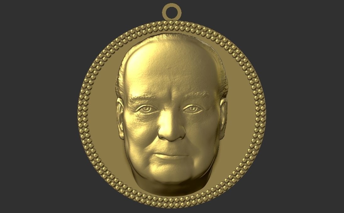 Winston Churchill medallion pendant 3D printing ready stl obj 3D print model_5
