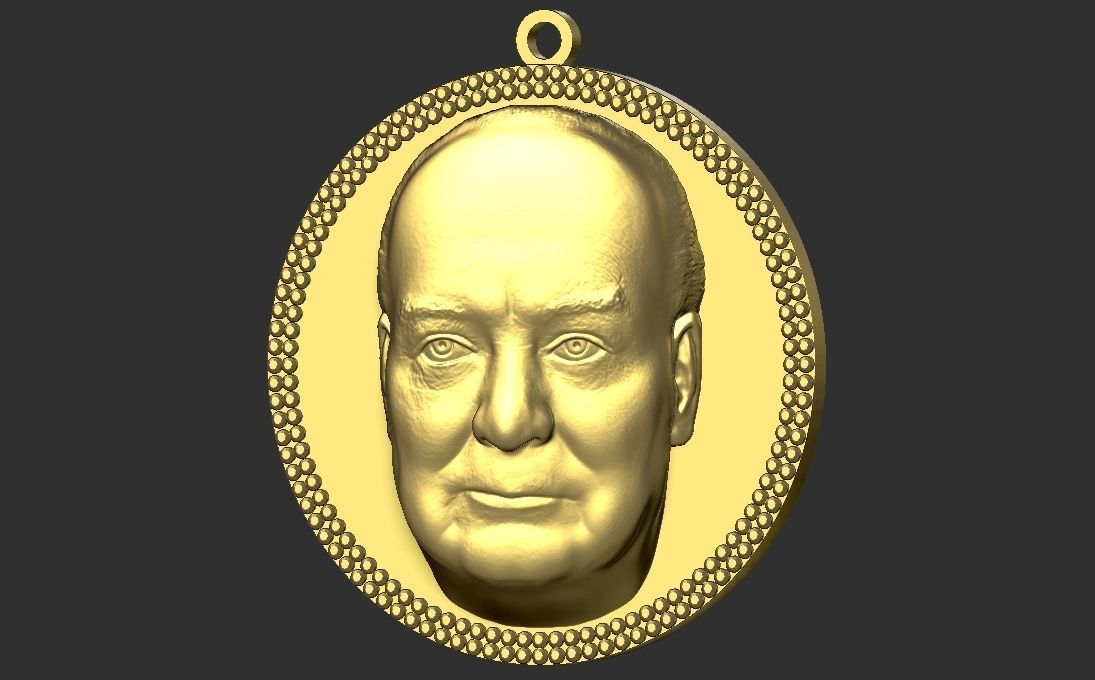 Winston Churchill medallion pendant 3D printing ready stl obj 3D print model_26