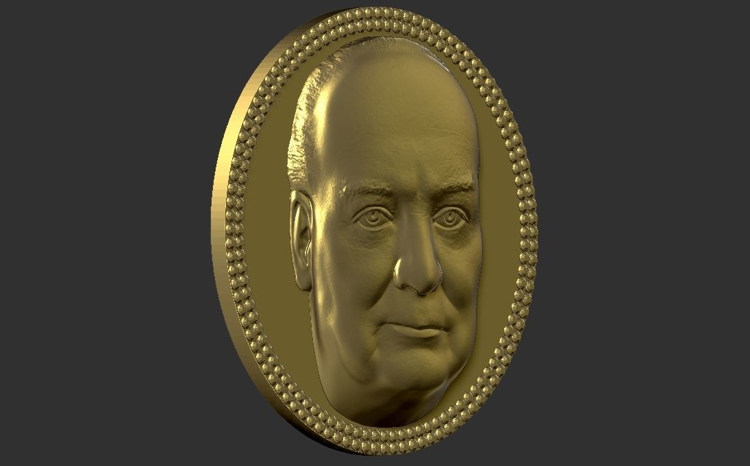 Winston Churchill medallion pendant 3D printing ready stl obj 3D print model_7