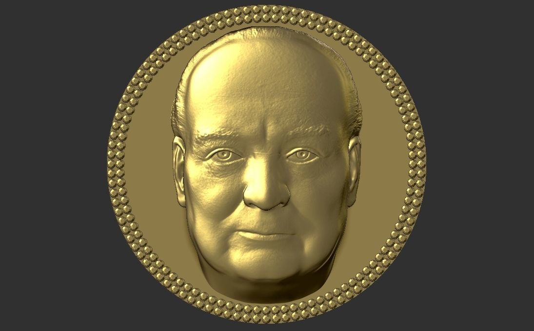 Winston Churchill medallion pendant 3D printing ready stl obj 3D print model_4