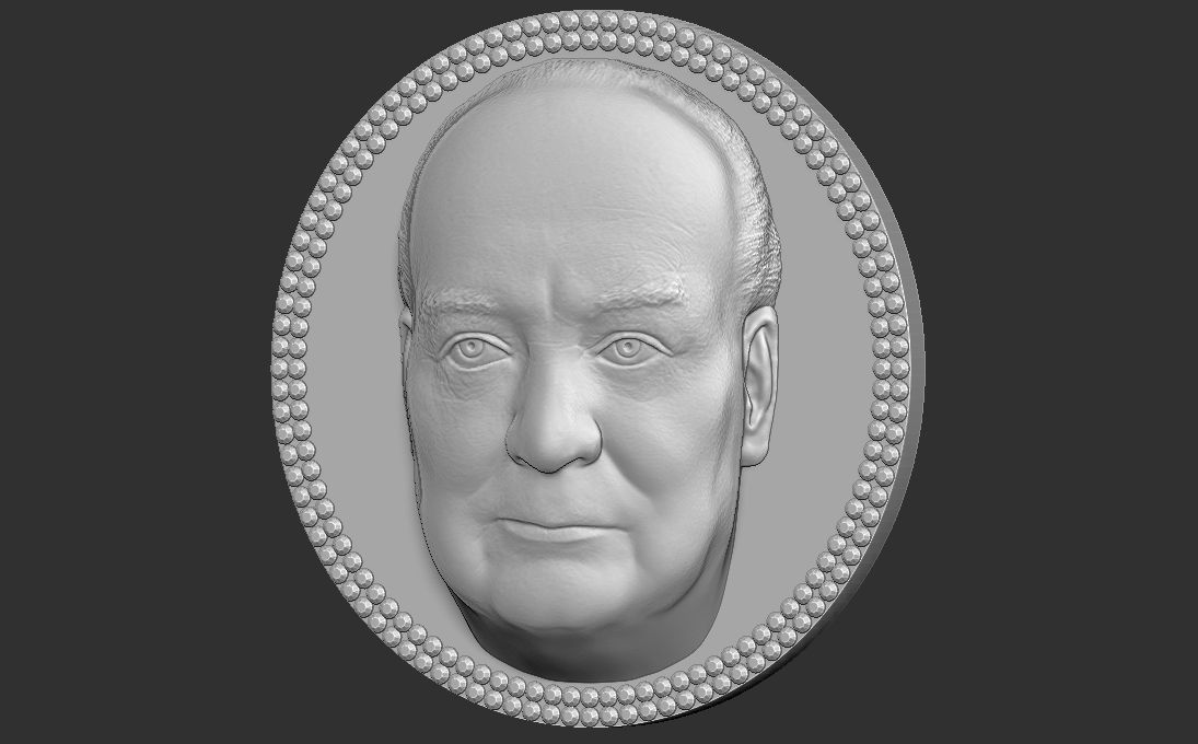 Winston Churchill medallion pendant 3D printing ready stl obj 3D print model_25