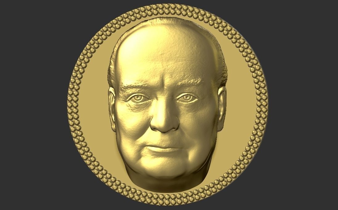 Winston Churchill medallion pendant 3D printing ready stl obj 3D print model_3