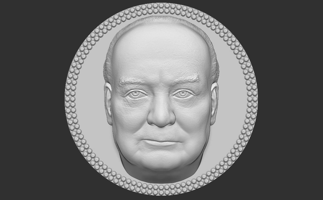 Winston Churchill medallion pendant 3D printing ready stl obj 3D print model_24