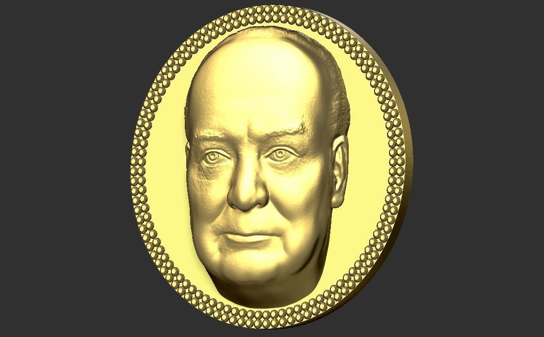 Winston Churchill medallion pendant 3D printing ready stl obj 3D print model_9