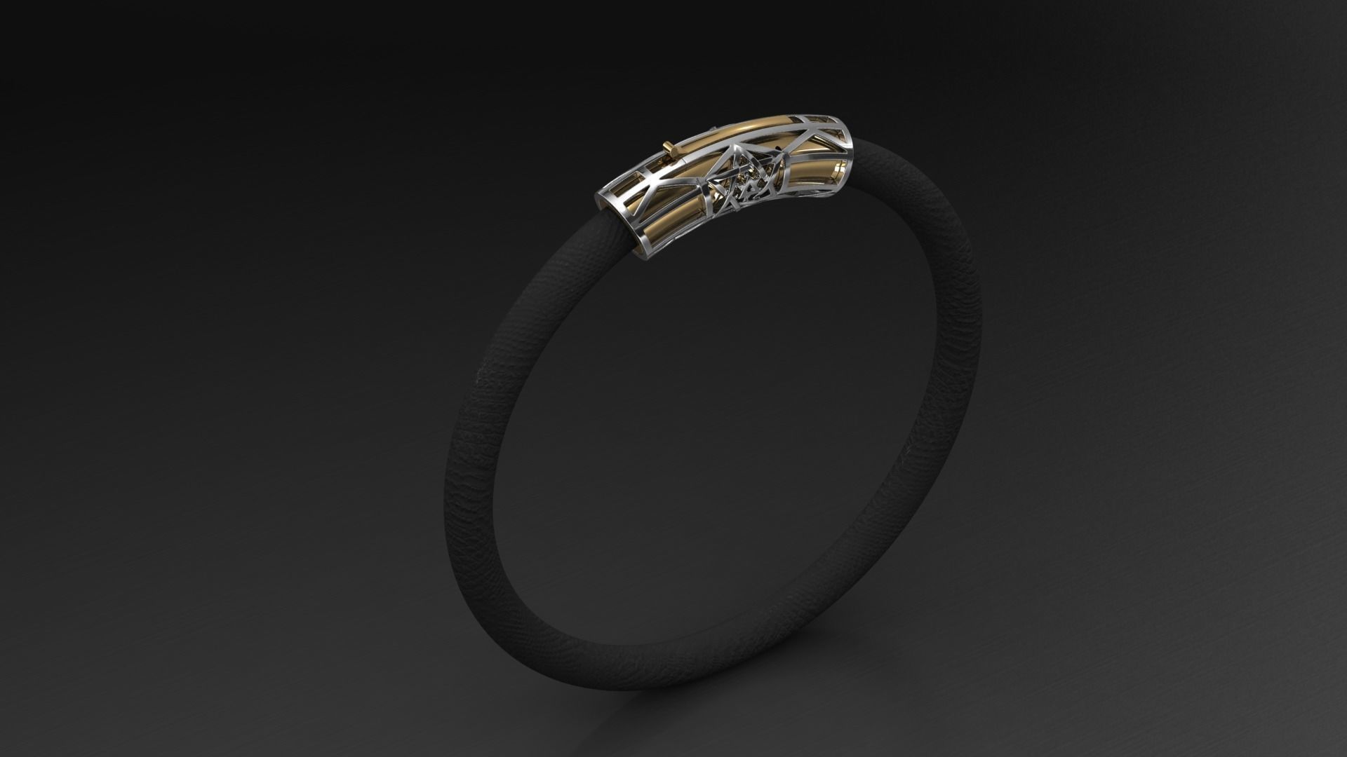 bracelet leather with gold and silver accents 3D print model_2