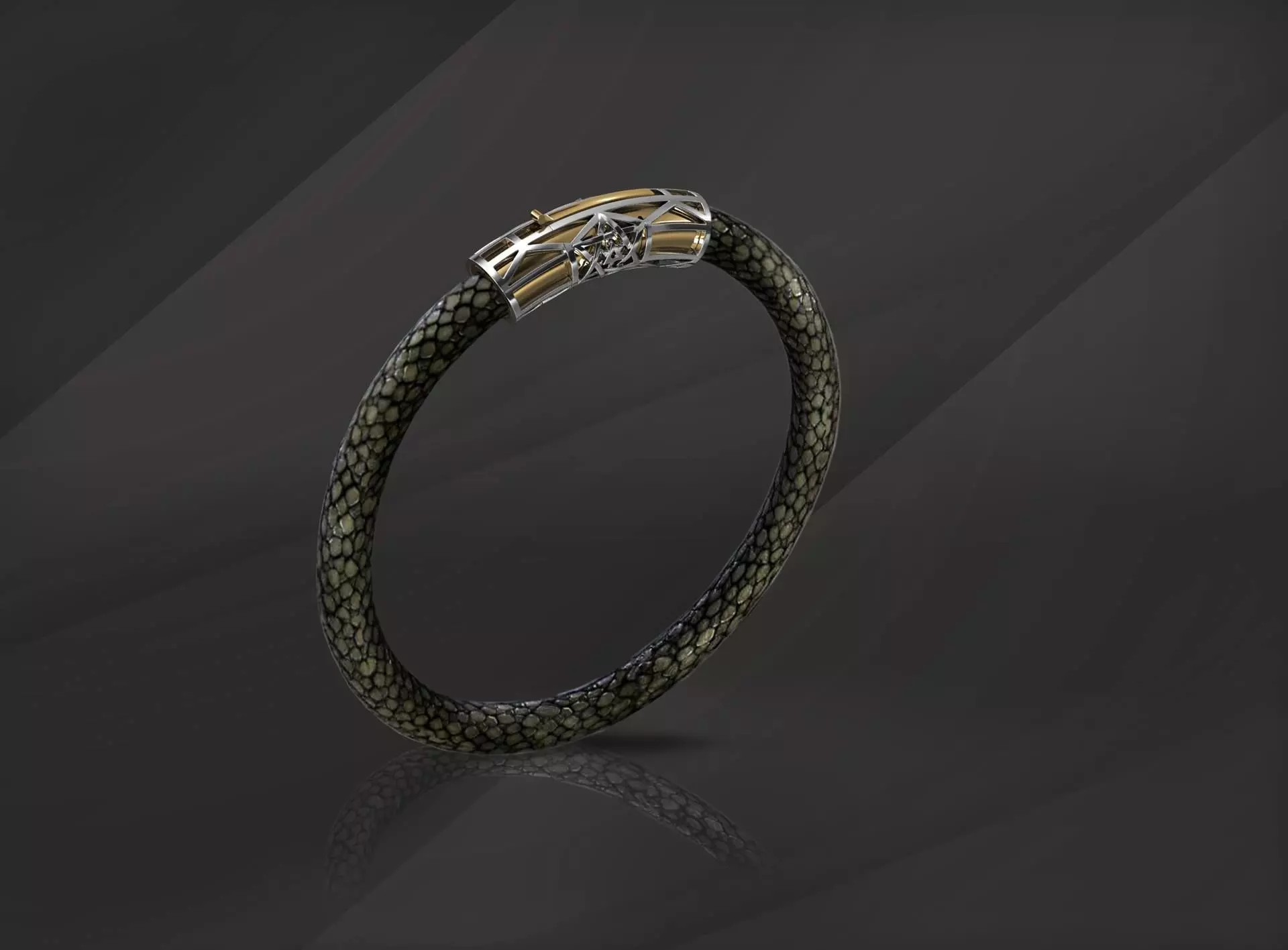 bracelet leather with gold and silver accents 3D print model_0