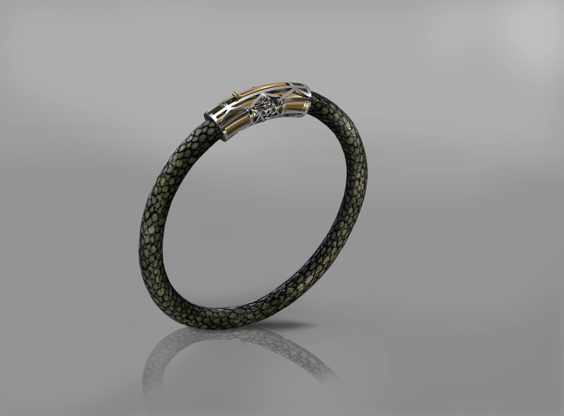 bracelet leather with gold and silver accents 3D print model_1