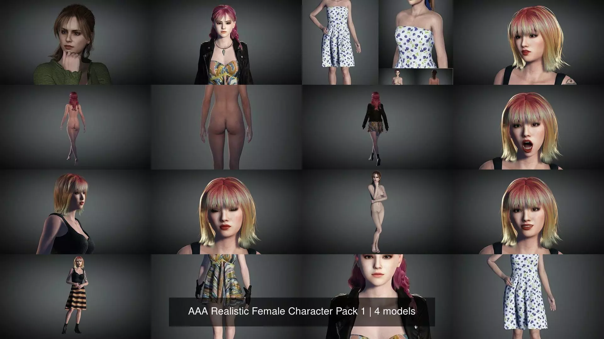 AAA Realistic Female Character Pack 1 3D Model Collection_0