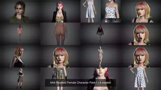 AAA Realistic Female Character Pack 1 3D Model Collection